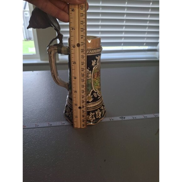 Vintage Heidelberg Germany Beer Stein Pewter Lid Hand Painted Music Box 9” - Picture 10 of 12